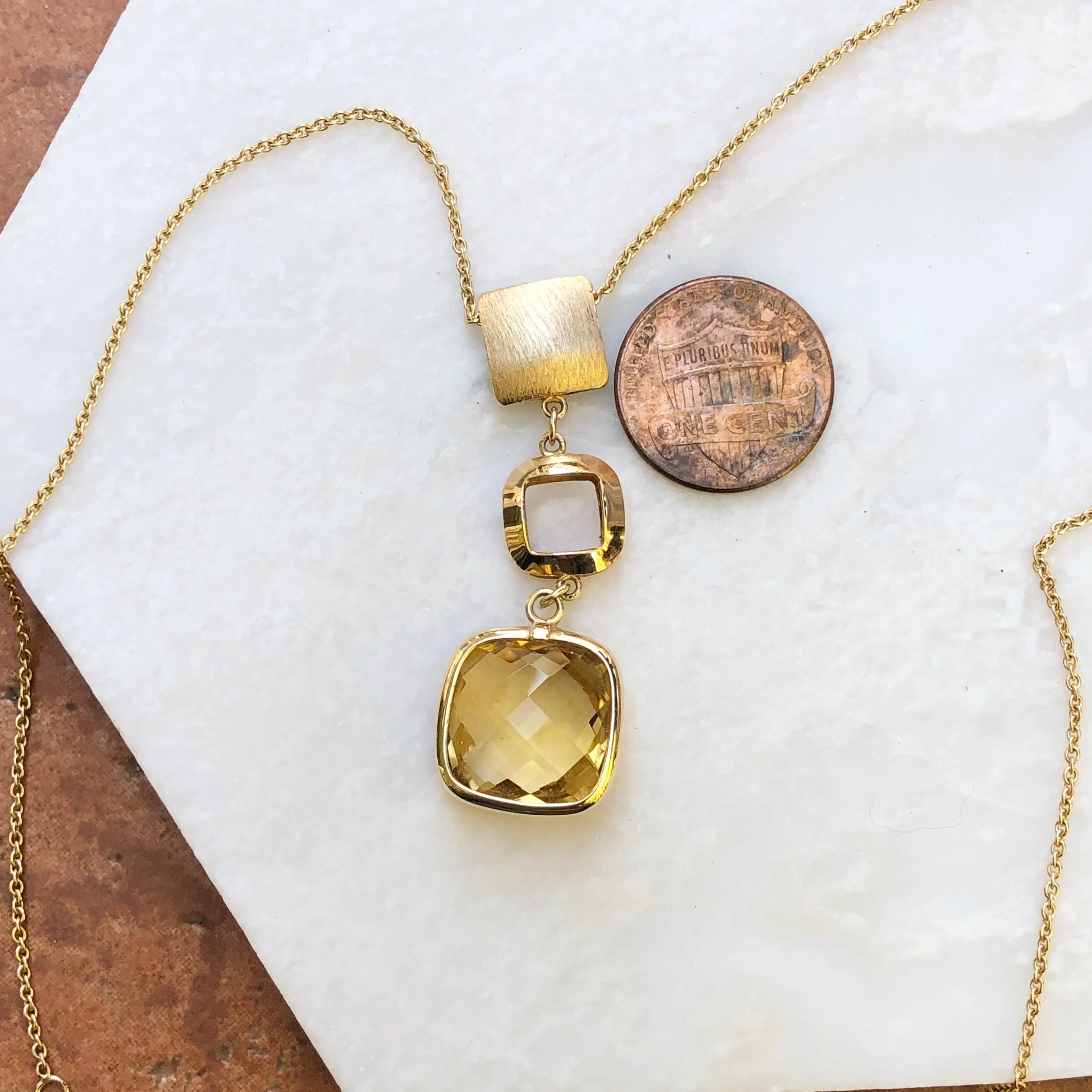 14KT Yellow Gold Citrine   Textured Matte Gold Necklace
