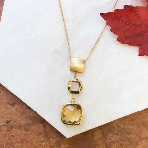 14KT Yellow Gold Citrine   Textured Matte Gold Necklace