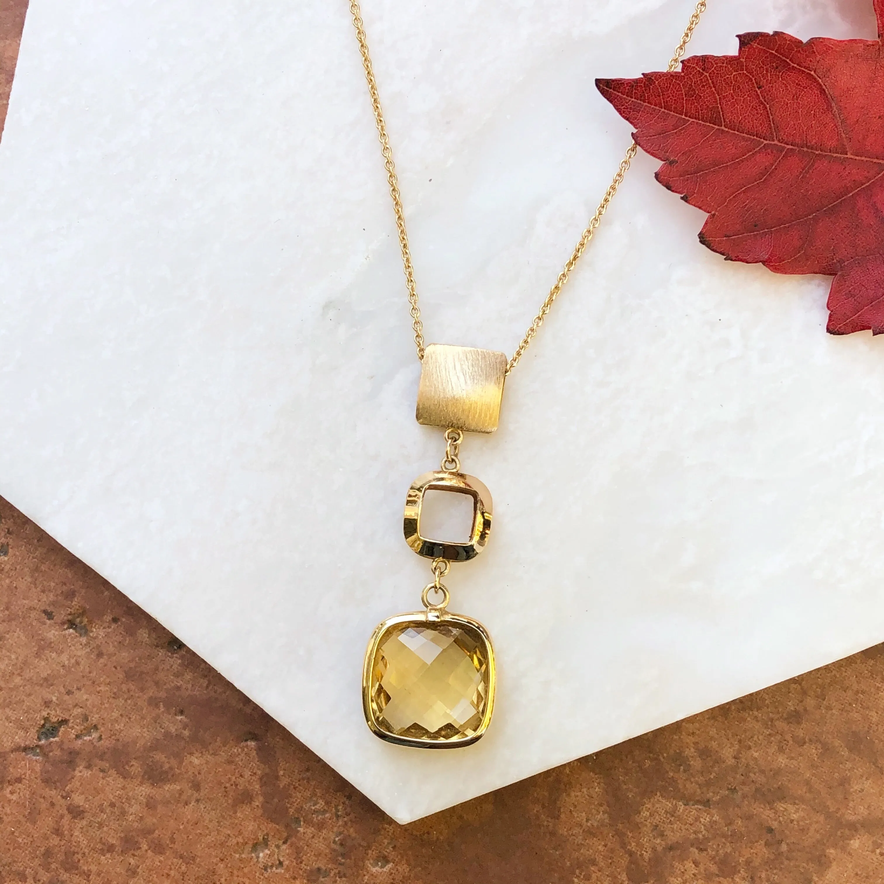 14KT Yellow Gold Citrine   Textured Matte Gold Necklace