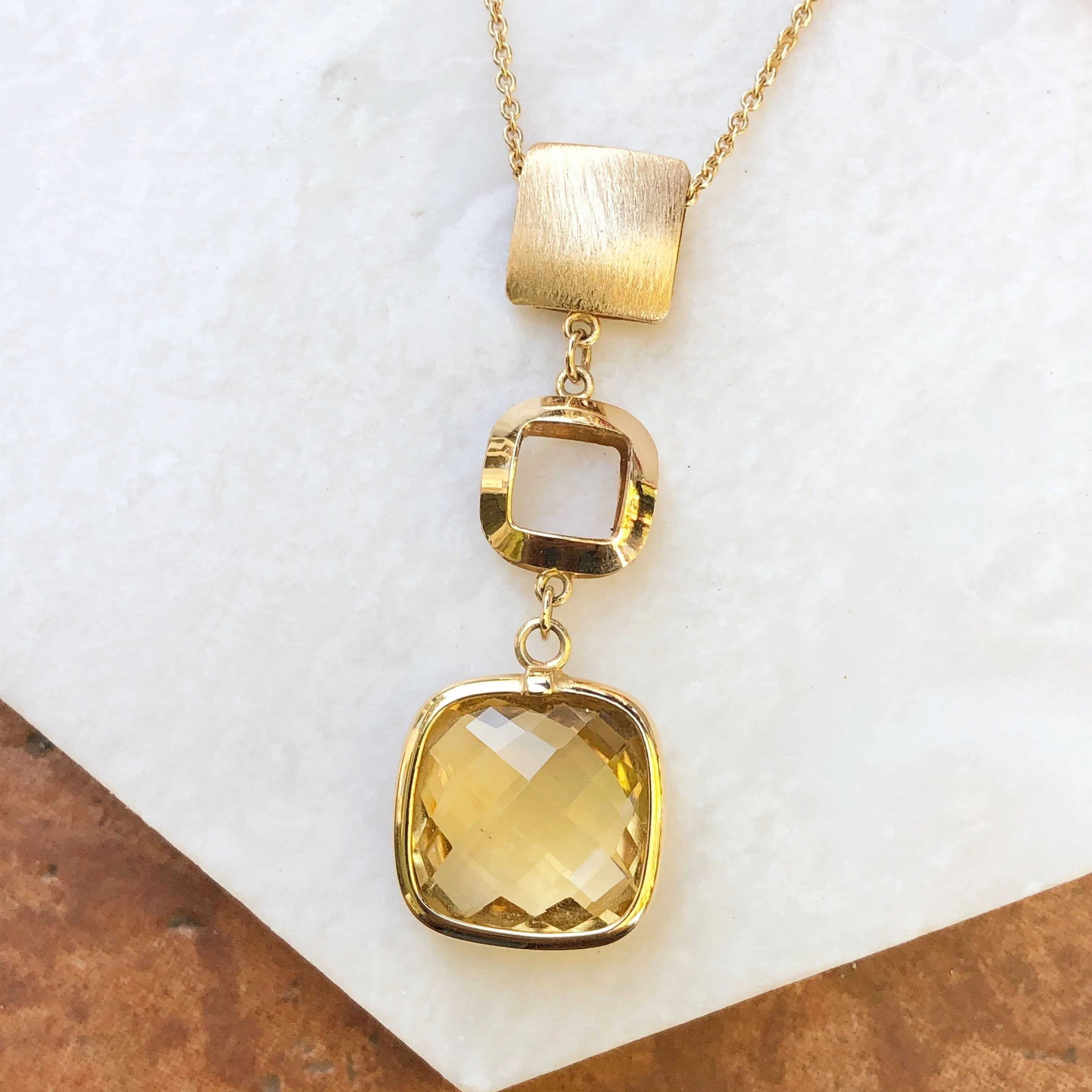 14KT Yellow Gold Citrine   Textured Matte Gold Necklace