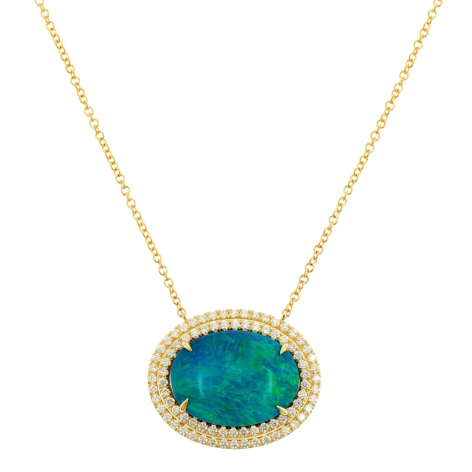 18K Yellow Gold Opal & Diamond Necklace