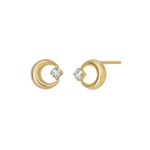 18K/10K Yellow Gold Circle Moon Stud Earrings