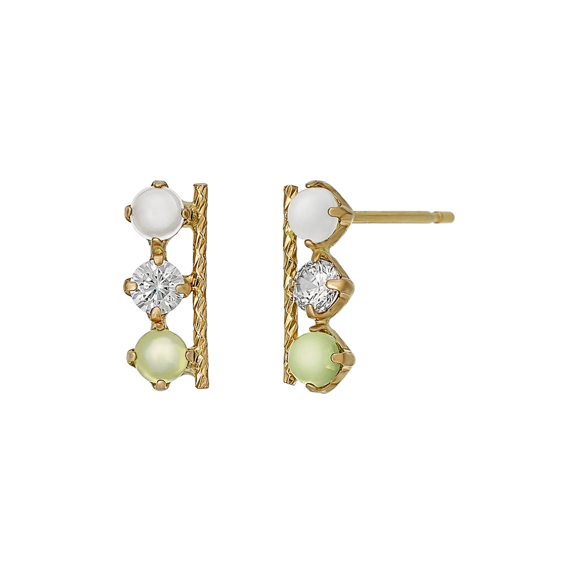 18K/10K Yellow Gold Peridot 3-Stone Bar Earrings