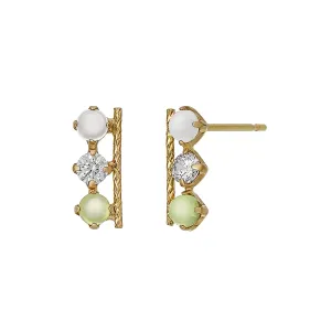 18K/10K Yellow Gold Peridot 3-Stone Bar Earrings