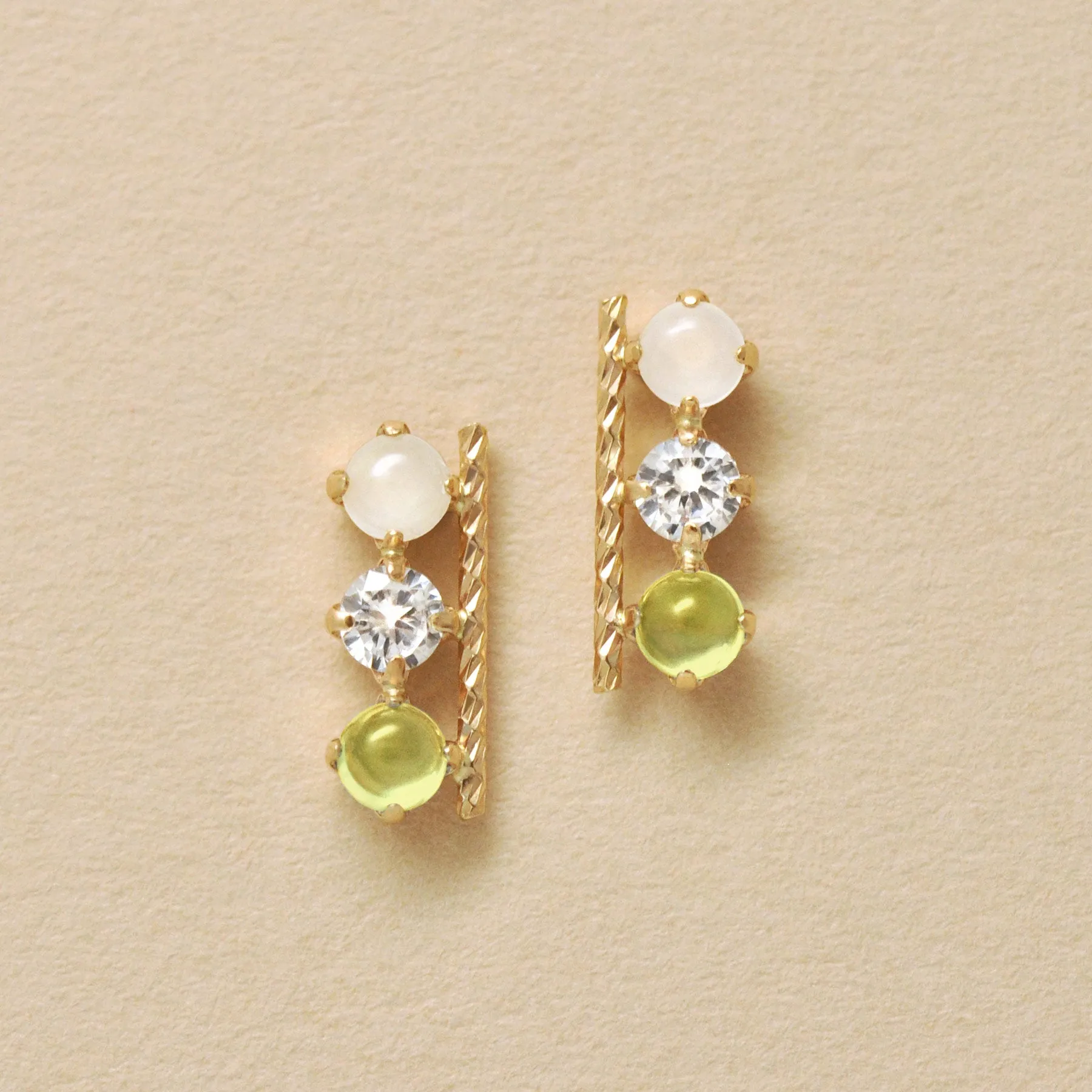 18K/10K Yellow Gold Peridot 3-Stone Bar Earrings