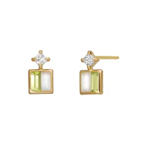 18K/10K Yellow Gold Peridot/Moonstone Twin Earrings