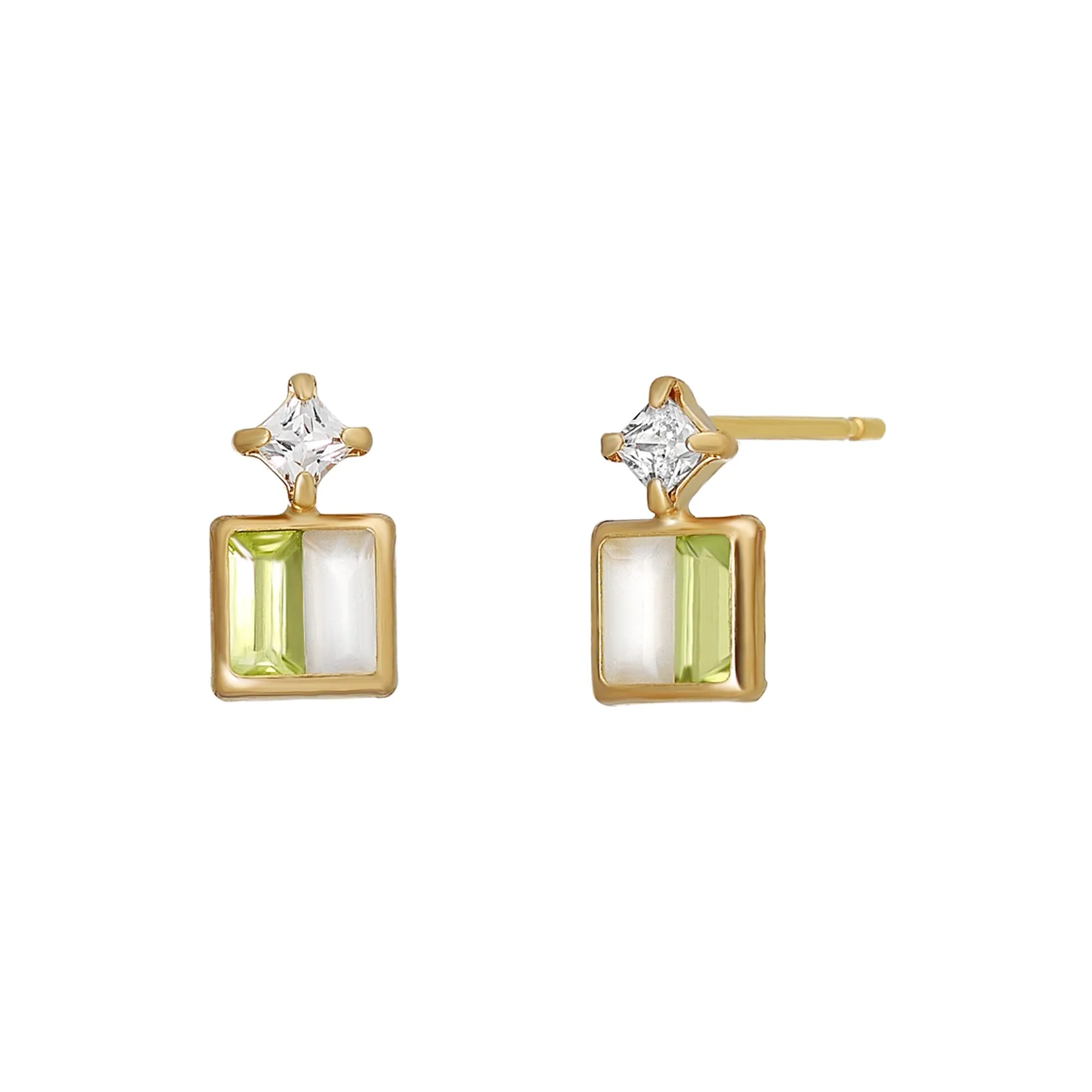 18K/10K Yellow Gold Peridot/Moonstone Twin Earrings