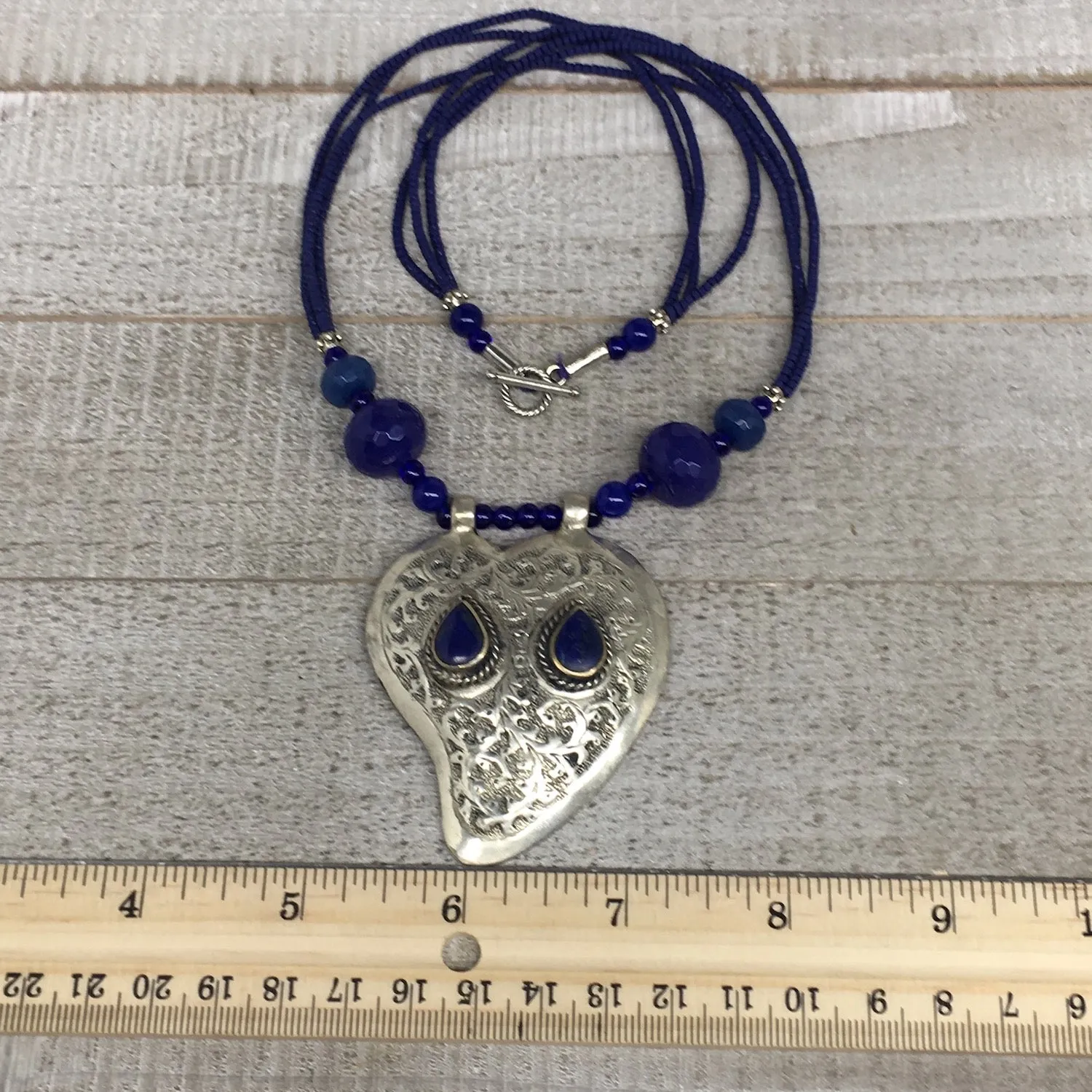 1pc,Turkmen Necklace Pendant Statement Tribal Lapis Lazuli Beaded,20-21",BN88