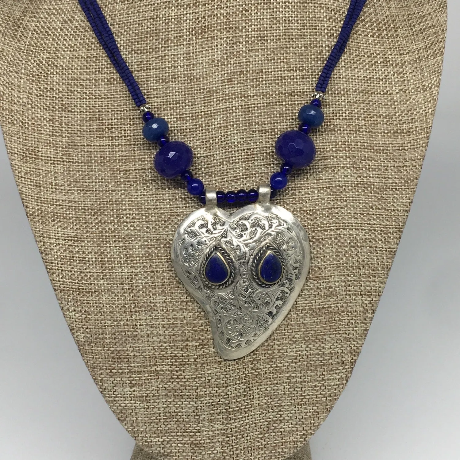 1pc,Turkmen Necklace Pendant Statement Tribal Lapis Lazuli Beaded,20-21",BN88