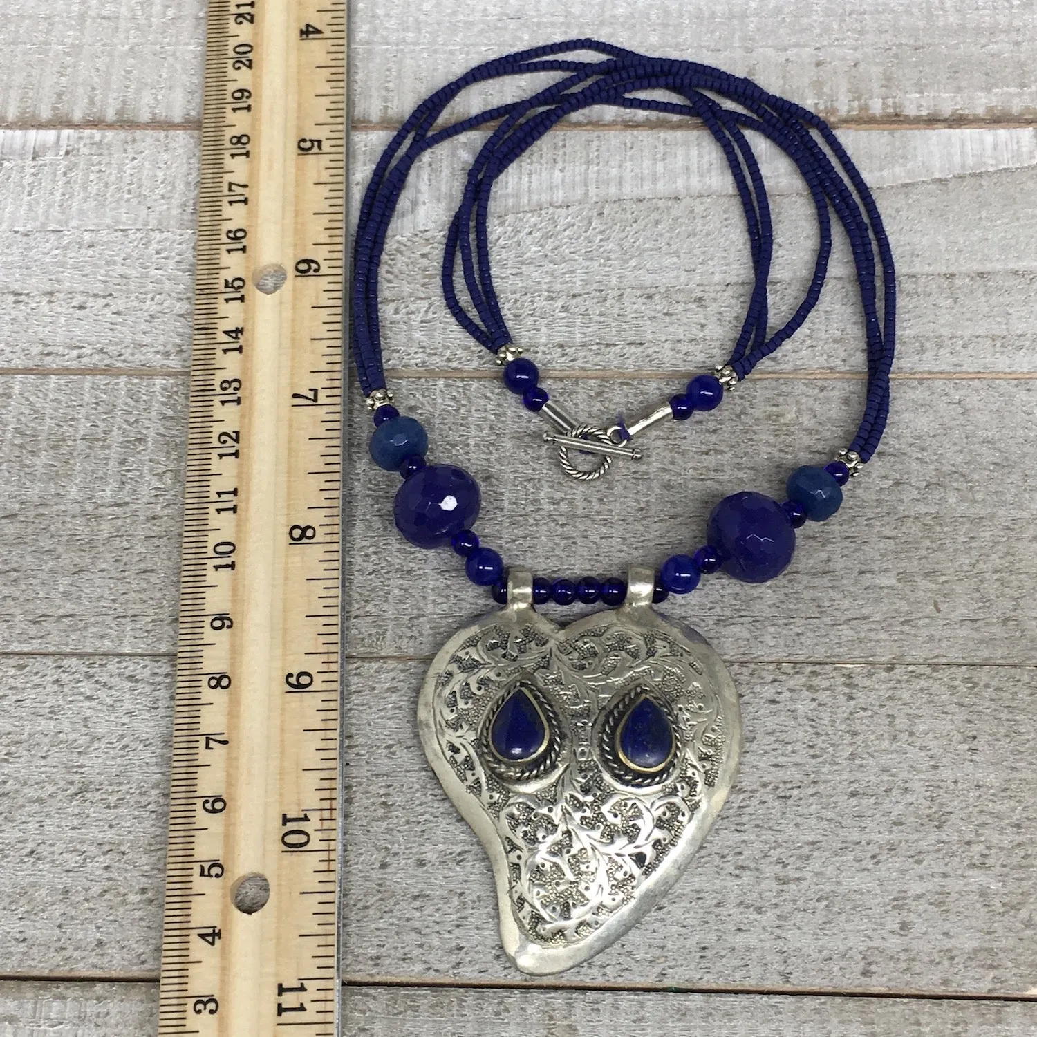 1pc,Turkmen Necklace Pendant Statement Tribal Lapis Lazuli Beaded,20-21",BN88