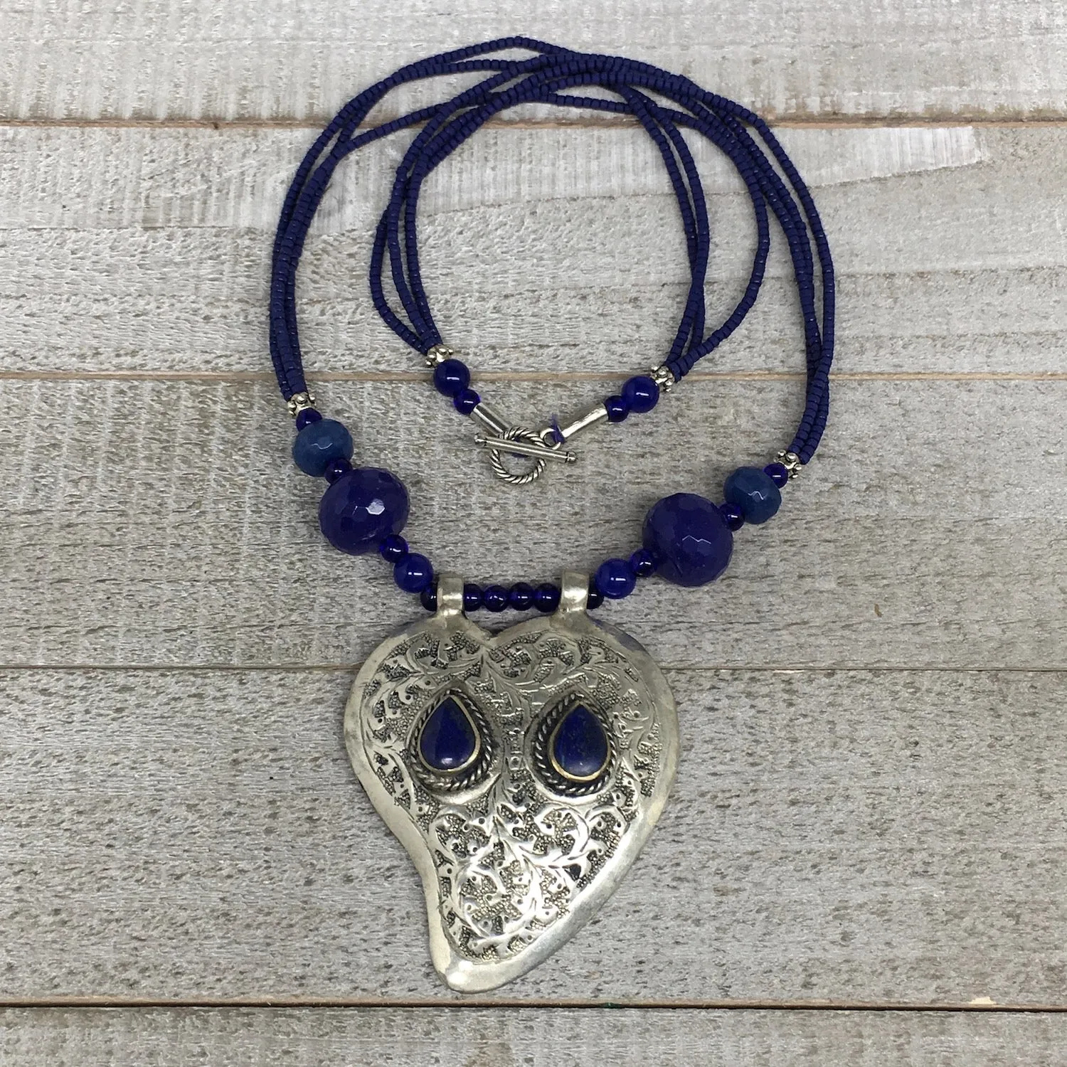 1pc,Turkmen Necklace Pendant Statement Tribal Lapis Lazuli Beaded,20-21",BN88