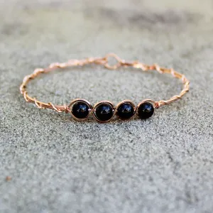 4-Bead Outline Black Onyx Beads Rose Gold Filled Wire Wrapped Bracelet