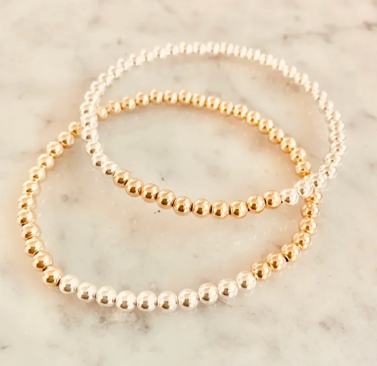 4mm Beaded Bracelet with a Row of Contrasting 4mm Beads
