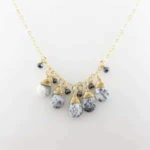 5 Drop Dendrite Opal Gemstone Necklace