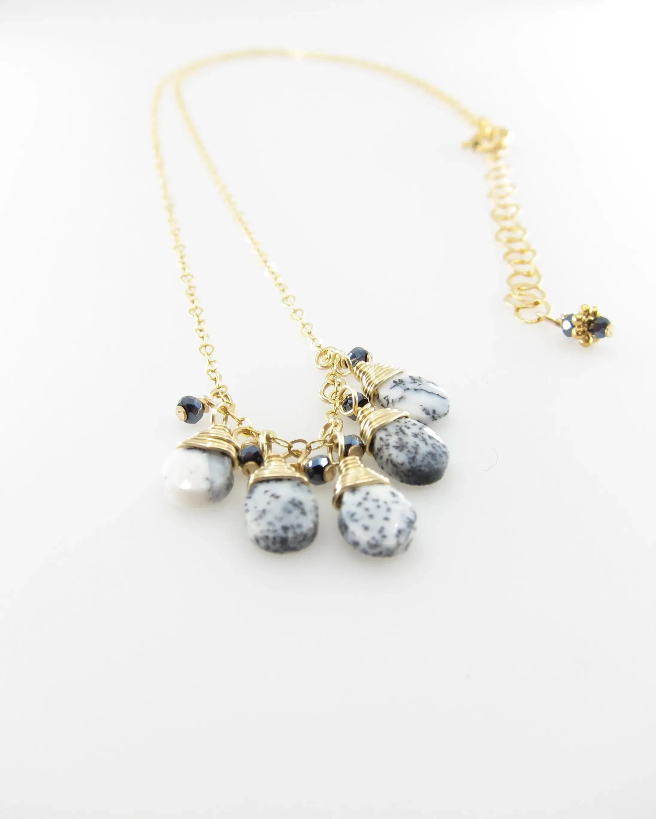 5 Drop Dendrite Opal Gemstone Necklace