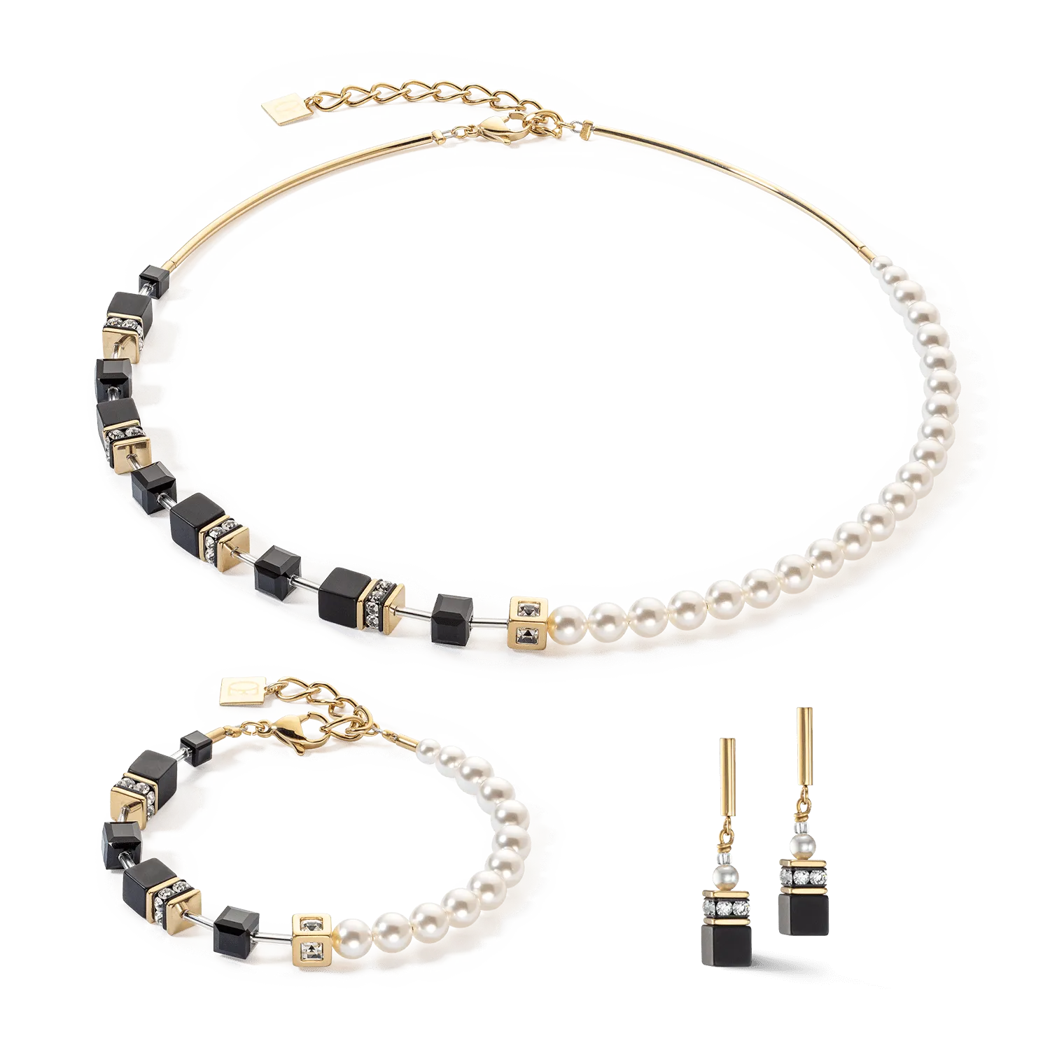 Black & Gold GeoCube Pearl Bracelet
