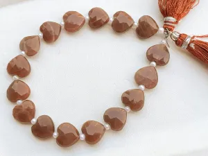 Chocolate Moonstone Heart Shape Beads 16 Pieces