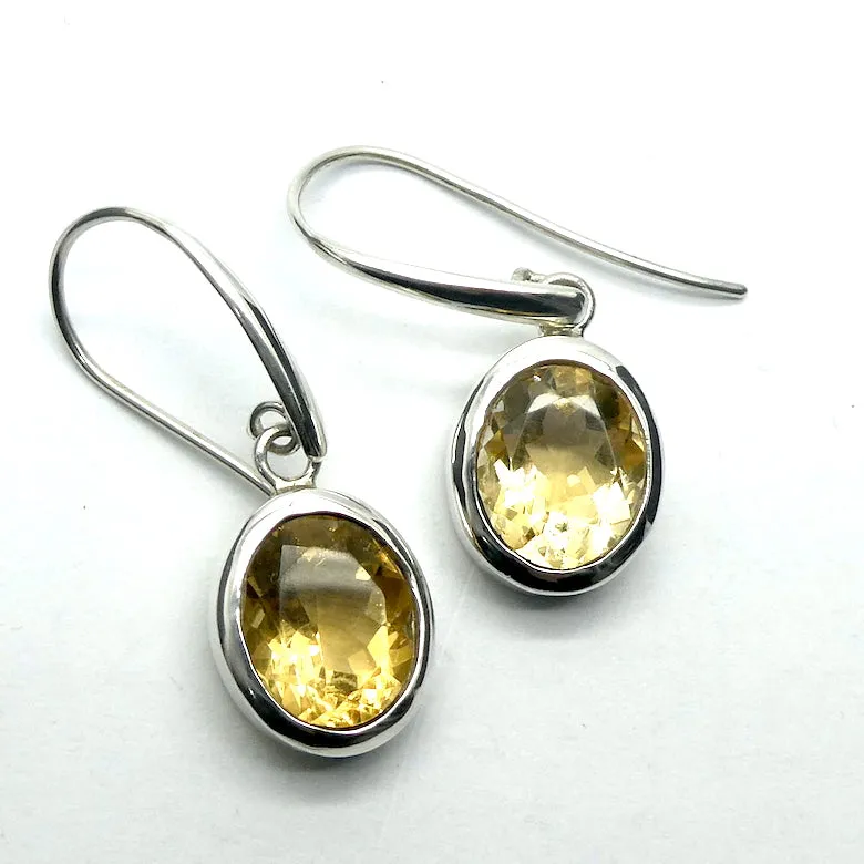 Citrine Earrings, Faceted Ovals, 925 Sterling Silver