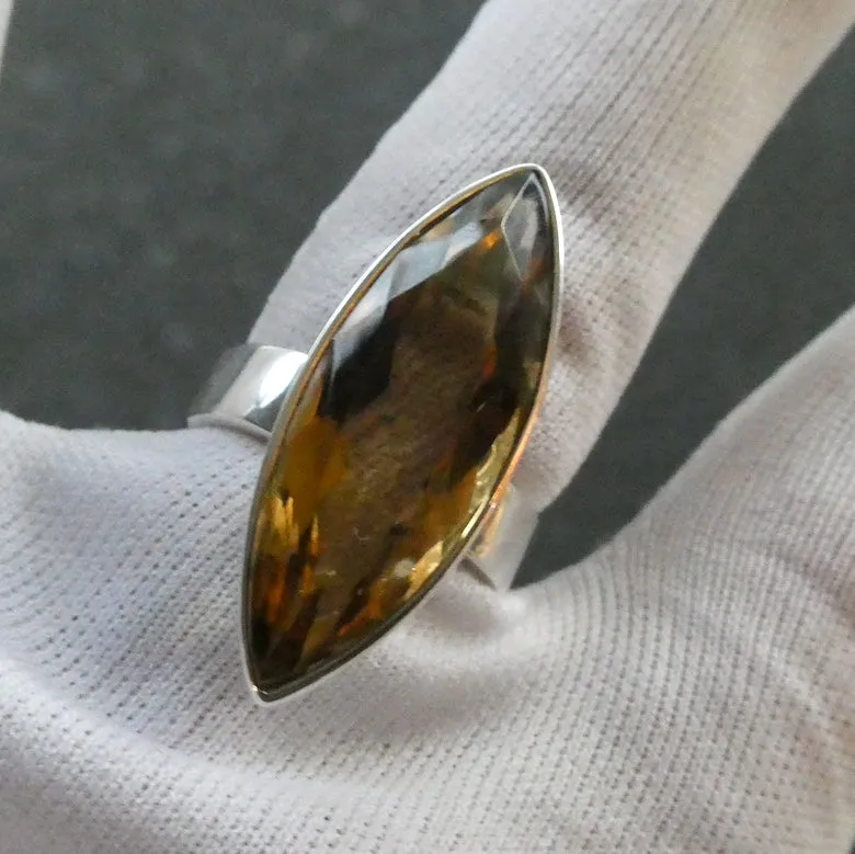 Citrine Ring, Brandy Shade, Faceted Marquis, 925 Sterling Silver kt1