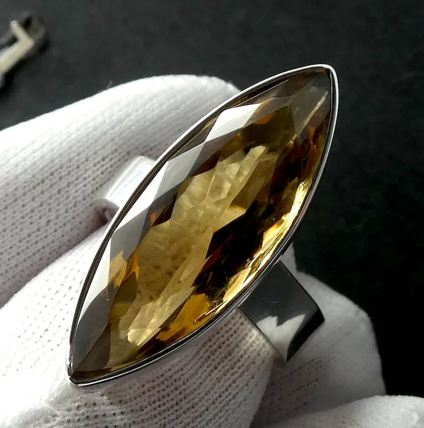 Citrine Ring, Brandy Shade, Faceted Marquis, 925 Sterling Silver kt1