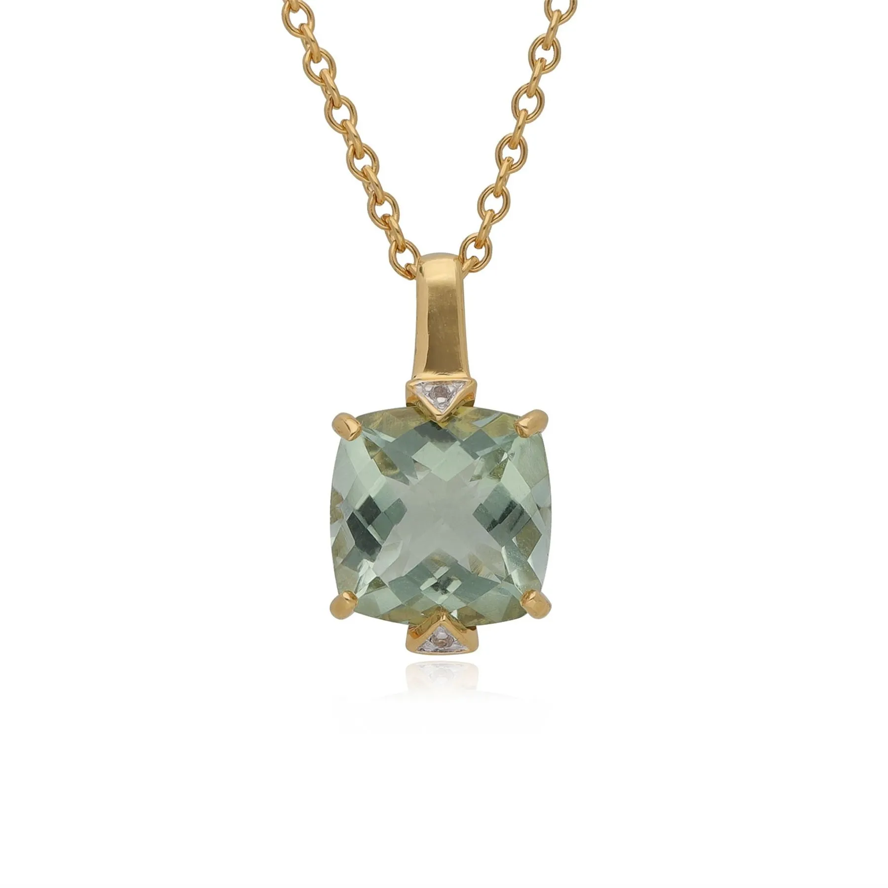 Collier Kosmos Argent 925 Plaqué Or Quartz Vert et Topaze Carré