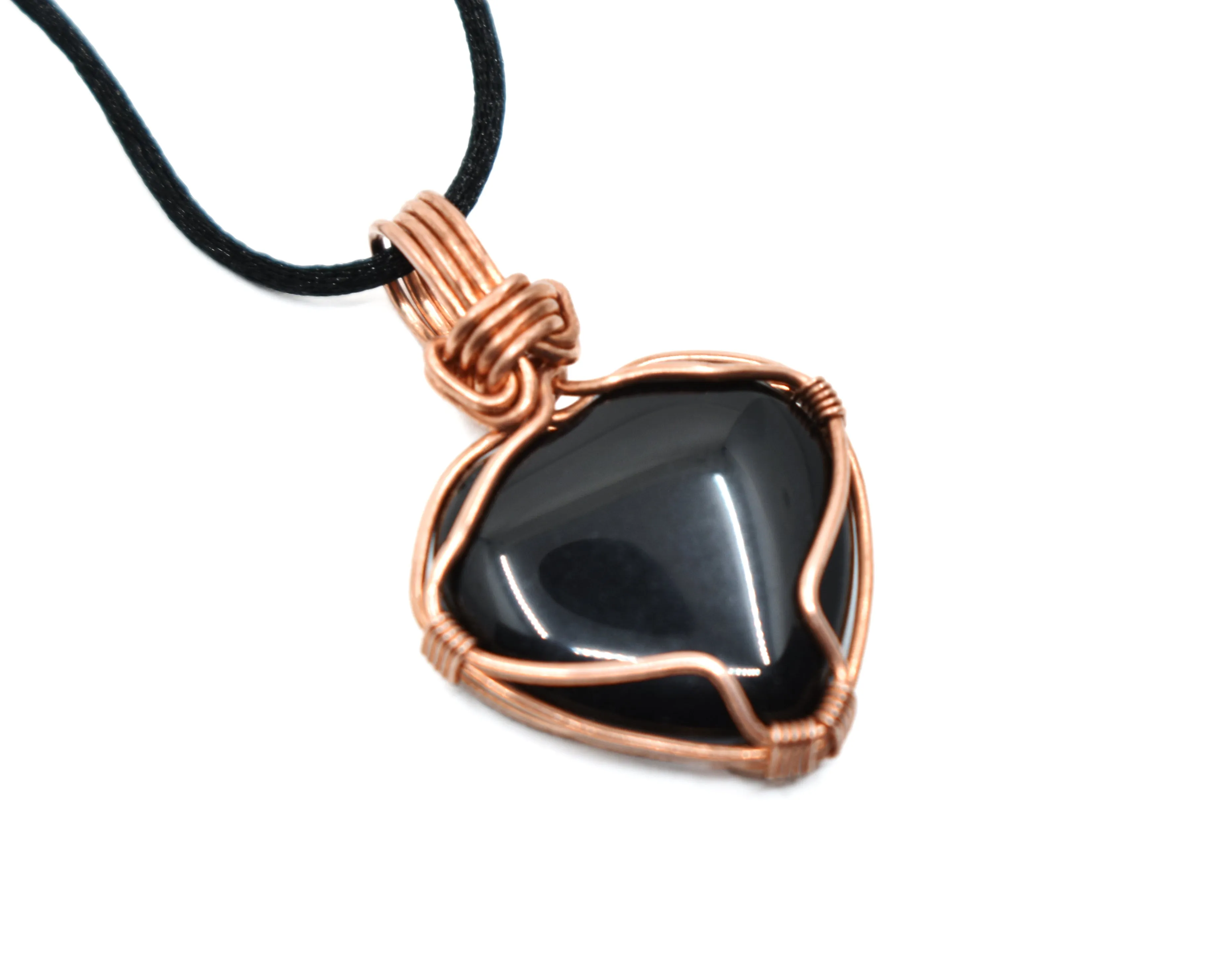 Copper Wire Wrapped Onyx Heart Pendant, Heart Necklace