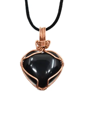 Copper Wire Wrapped Onyx Heart Pendant, Heart Necklace