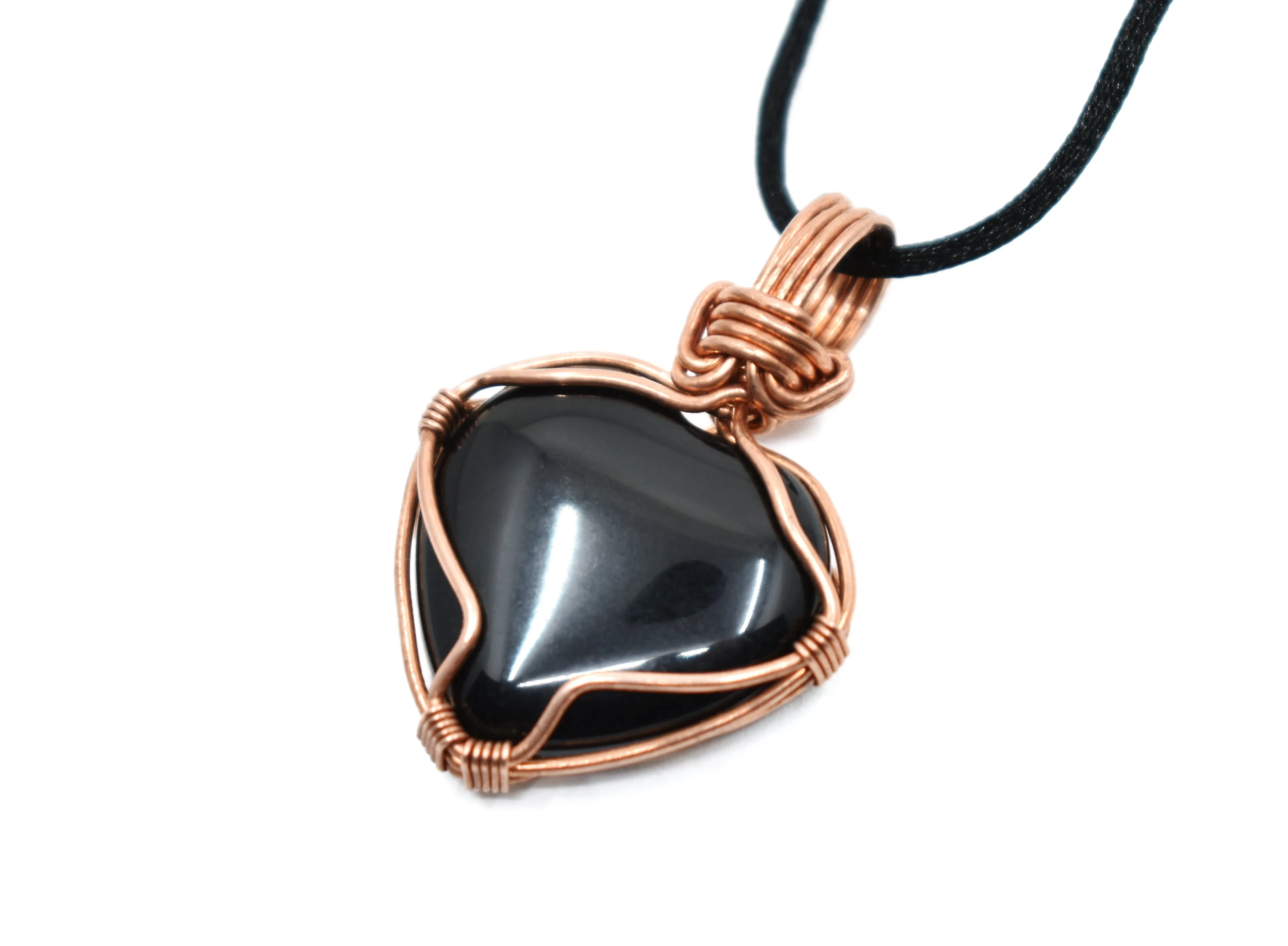 Copper Wire Wrapped Onyx Heart Pendant, Heart Necklace