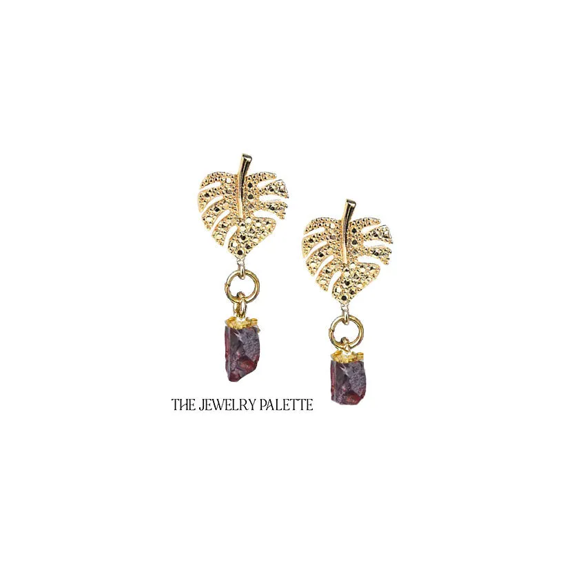 Dania gold leaf with gold edged moonstone drop earrings