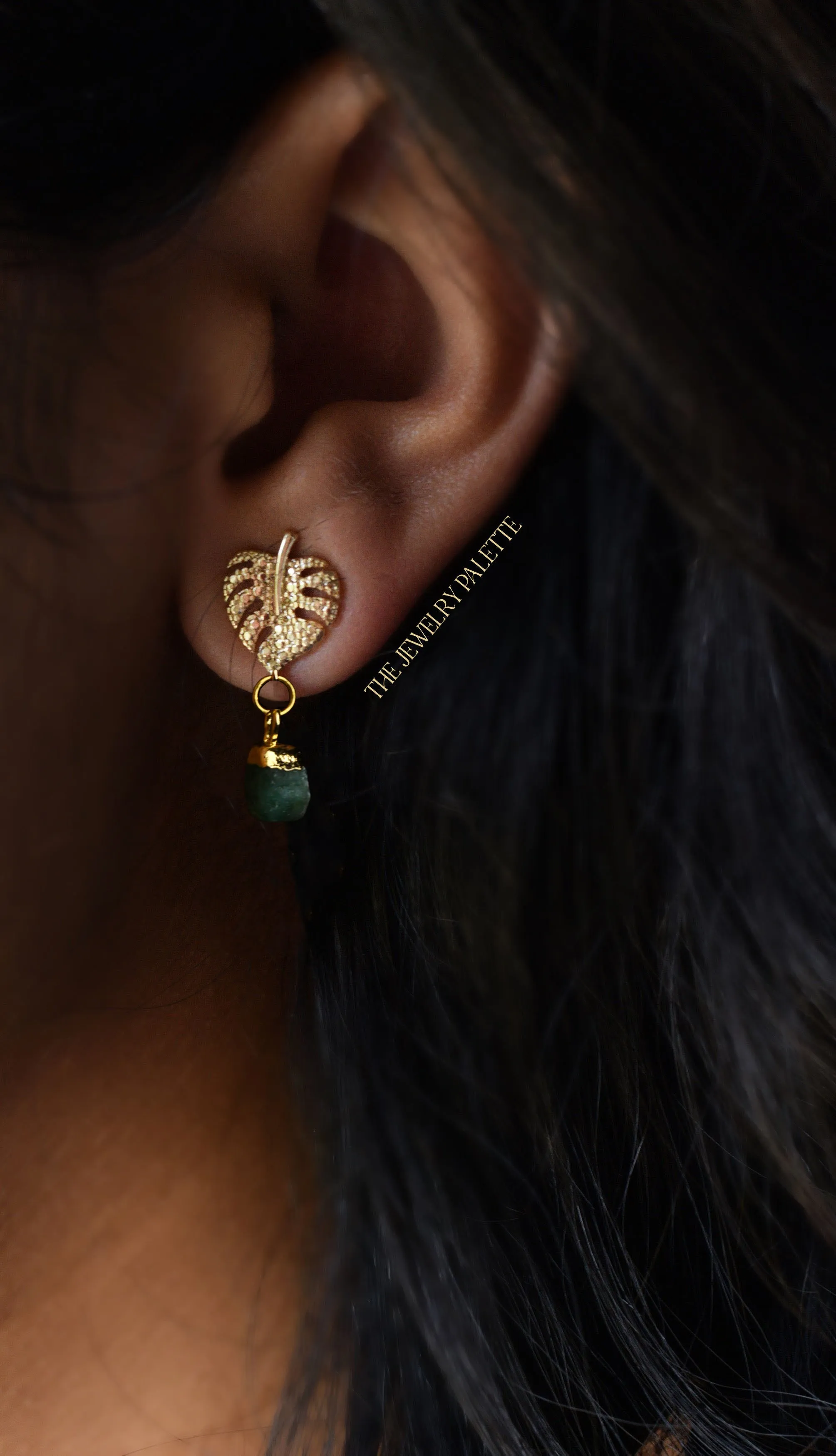 Dania gold leaf with gold edged moonstone drop earrings