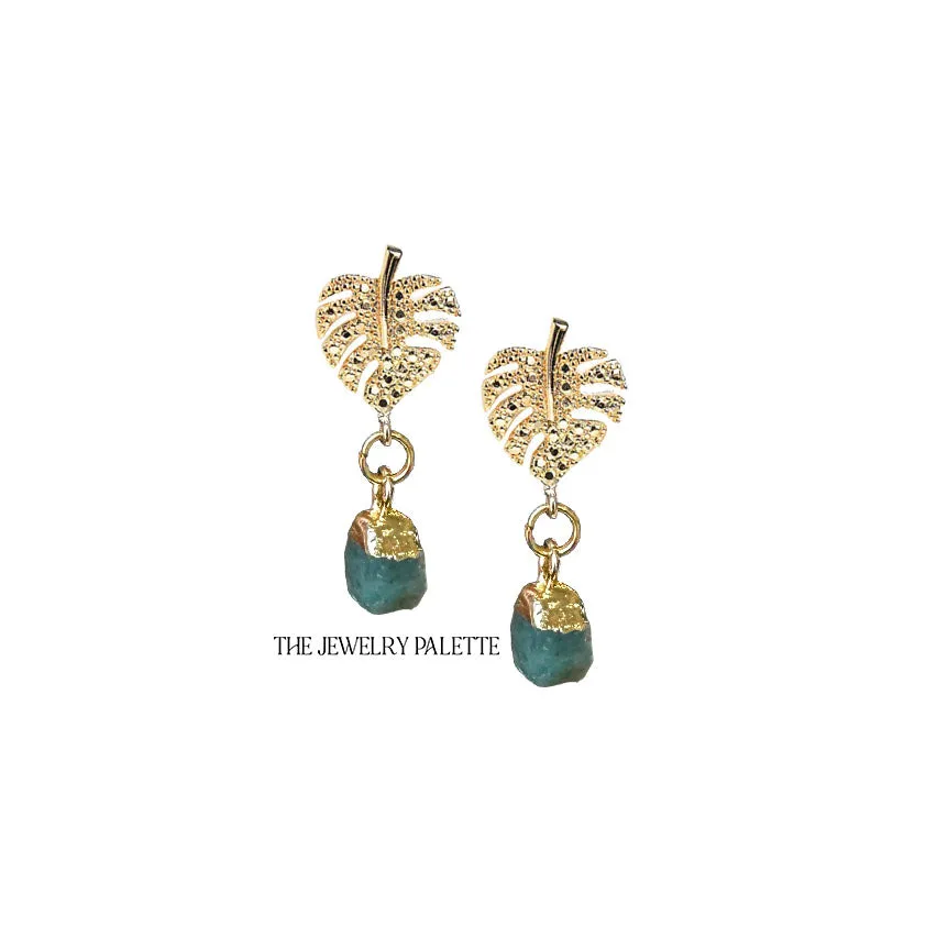 Dania gold leaf with gold edged moonstone drop earrings