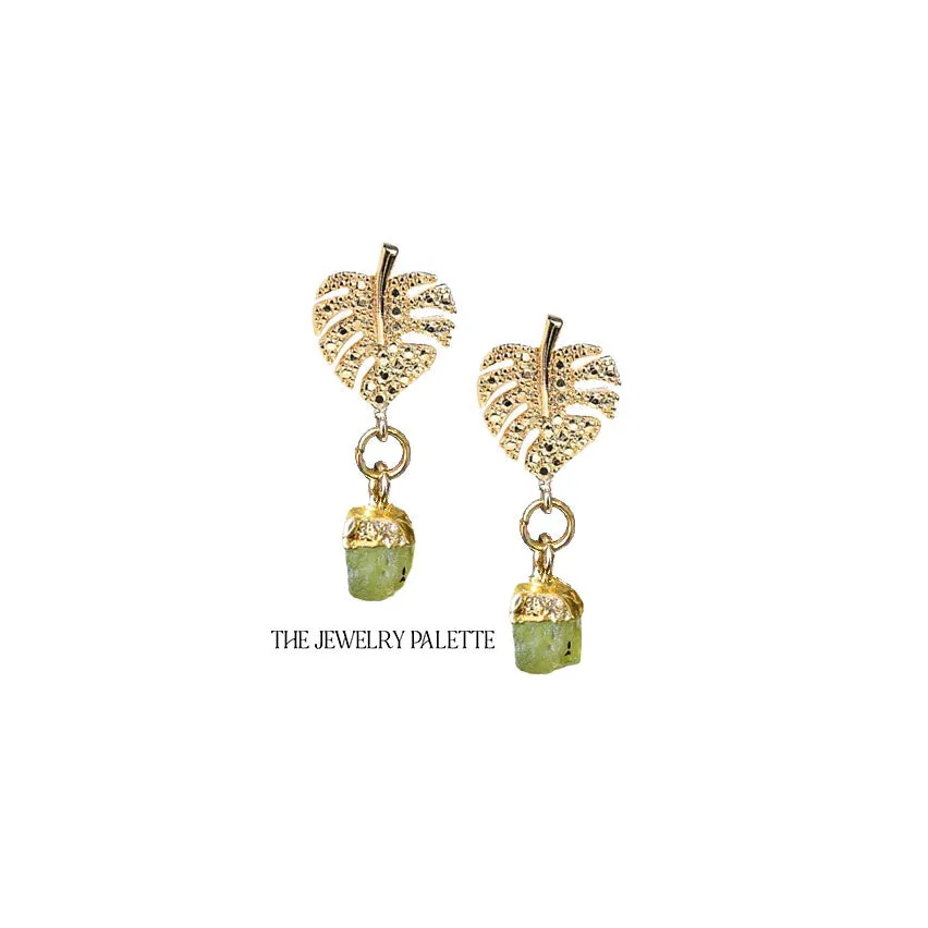 Dania gold leaf with gold edged moonstone drop earrings