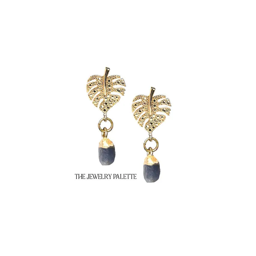 Dania gold leaf with gold edged moonstone drop earrings