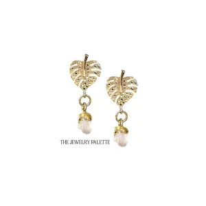 Dania gold leaf with gold edged moonstone drop earrings