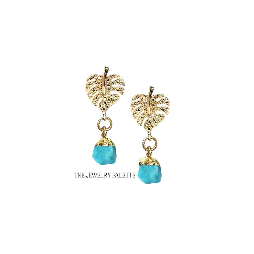 Dania gold leaf with gold edged moonstone drop earrings