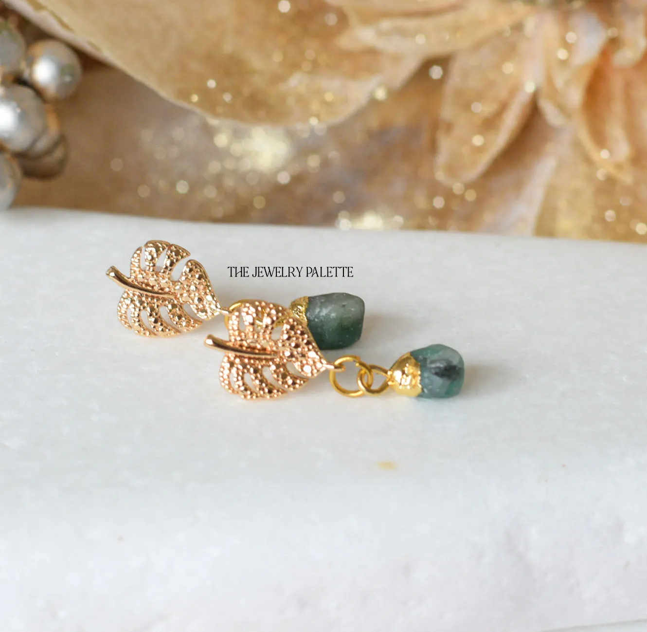 Dania gold leaf with gold edged moonstone drop earrings