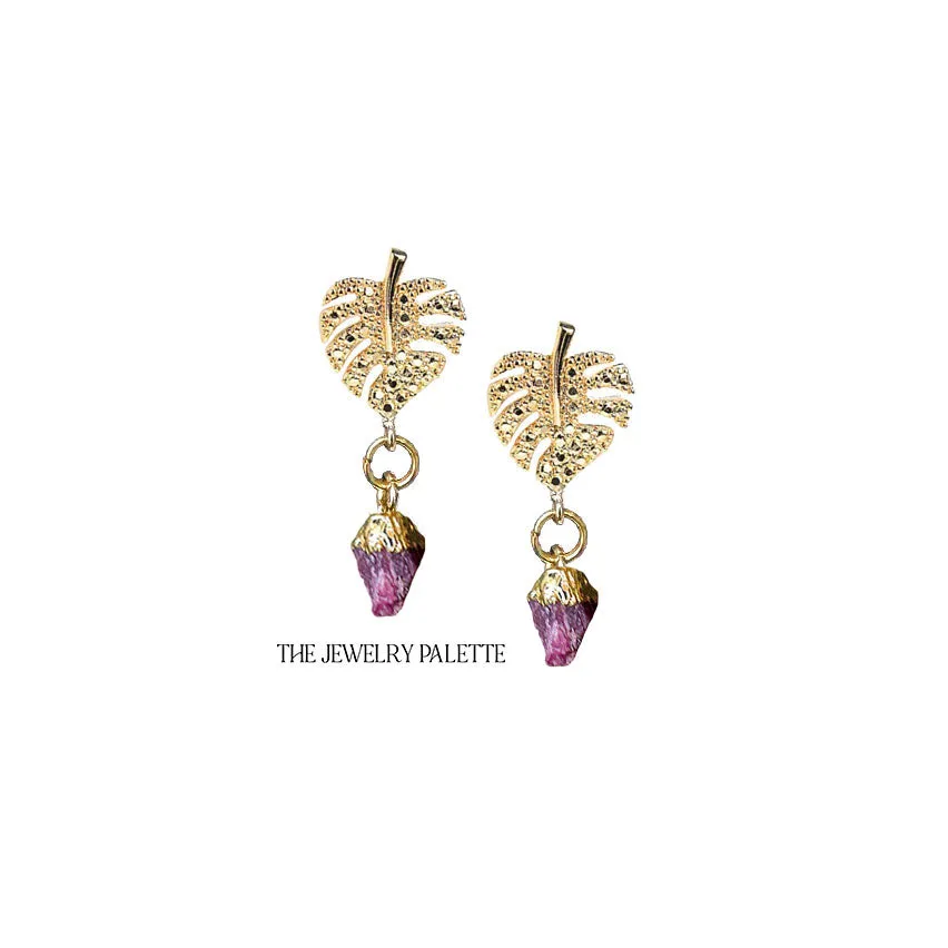 Dania gold leaf with gold edged moonstone drop earrings
