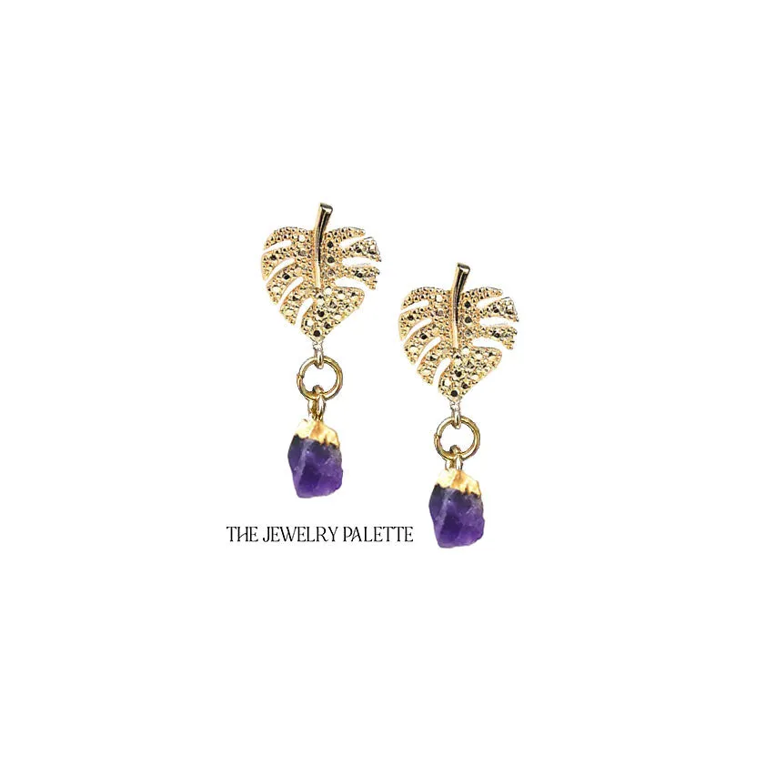 Dania gold leaf with gold edged moonstone drop earrings