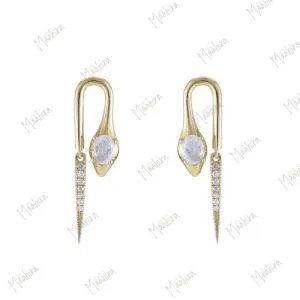 Diamond Rainbow Moonstone Ear Wires