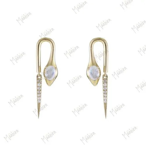 Diamond Rainbow Moonstone Ear Wires