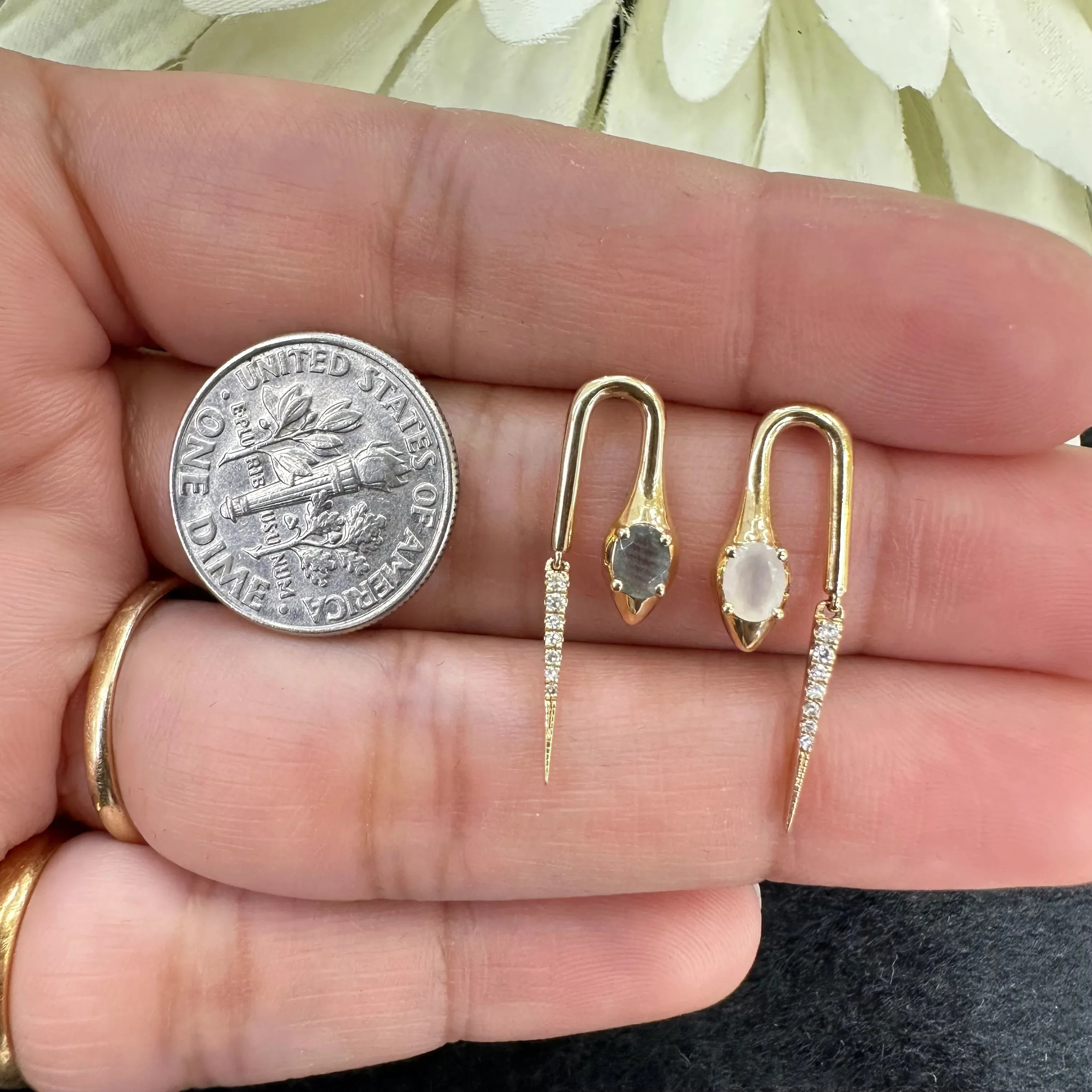 Diamond Rainbow Moonstone Labradorite  Mini Danglers