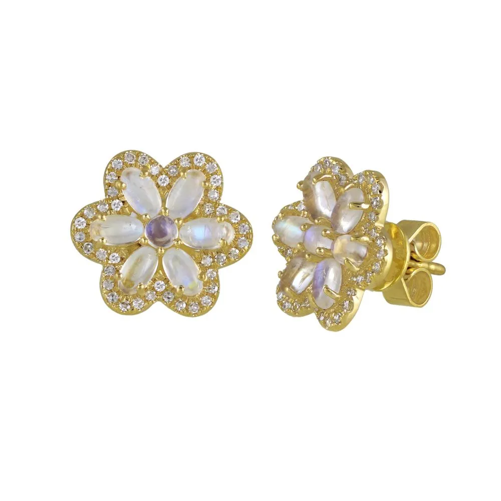 Diamond Rainbow Moonstone Studs