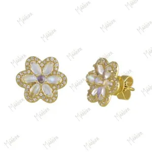 Diamond Rainbow Moonstone Studs