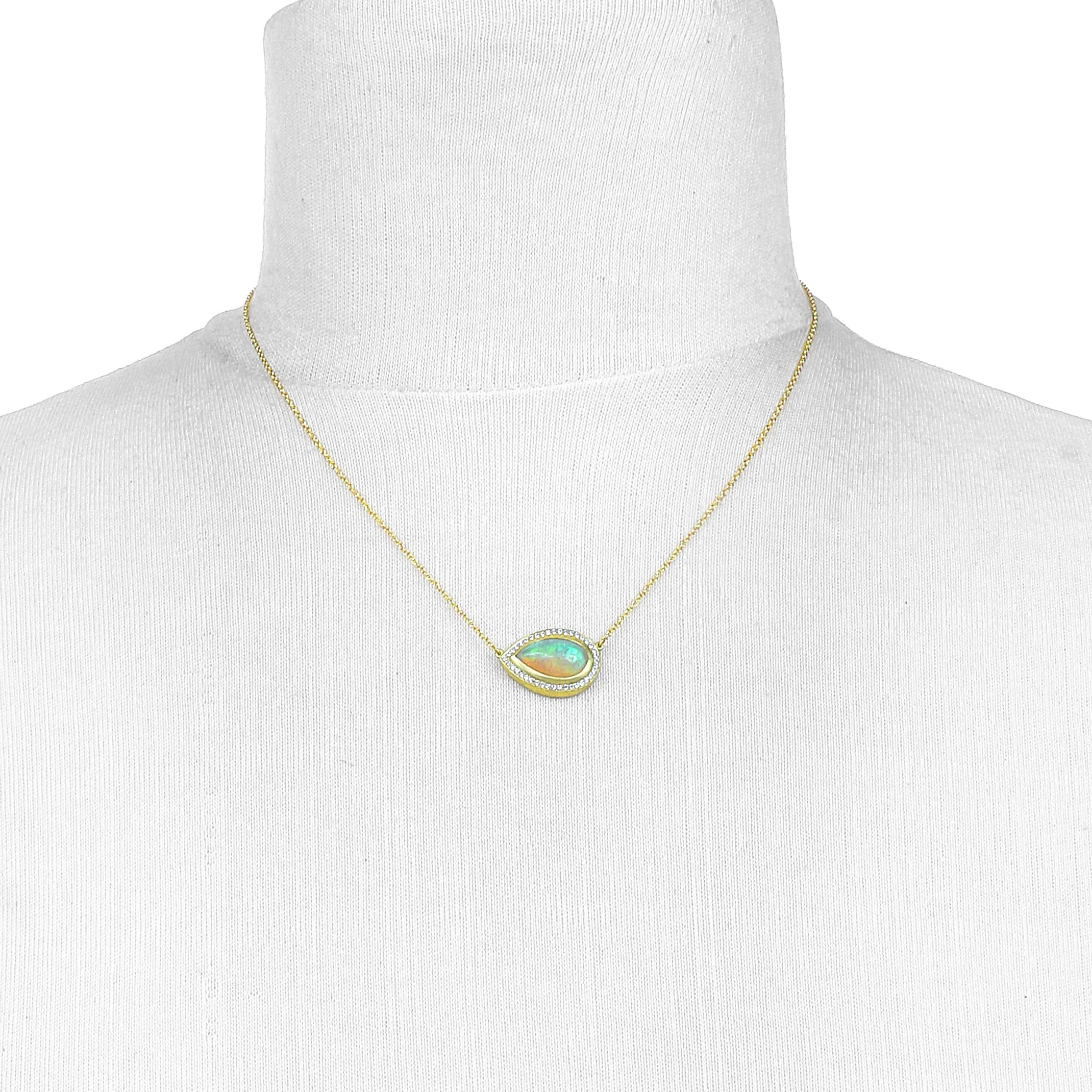 Ethiopian Opal and Diamond Pendant Necklace