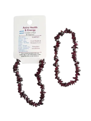 Garnet Crystal Chip Elastic Horoscope Bracelet - Star Sign Aquarius
