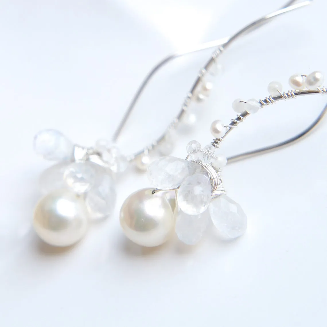 Japanese Akoya Pearl Wedding Earrings in Sterling silver