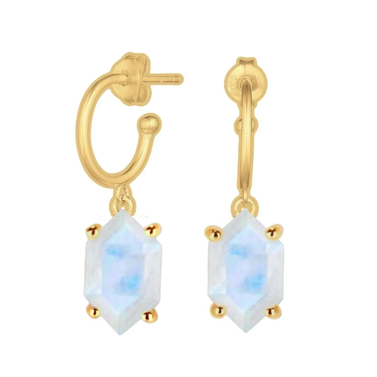 Laihas Miraculous Hexagon Moonstone Gold Hoop Earrings