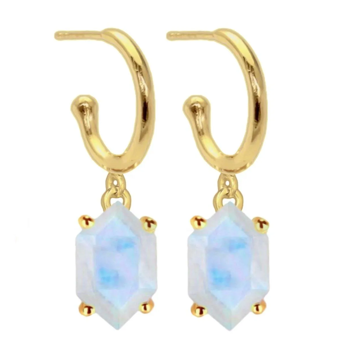 Laihas Miraculous Hexagon Moonstone Gold Hoop Earrings