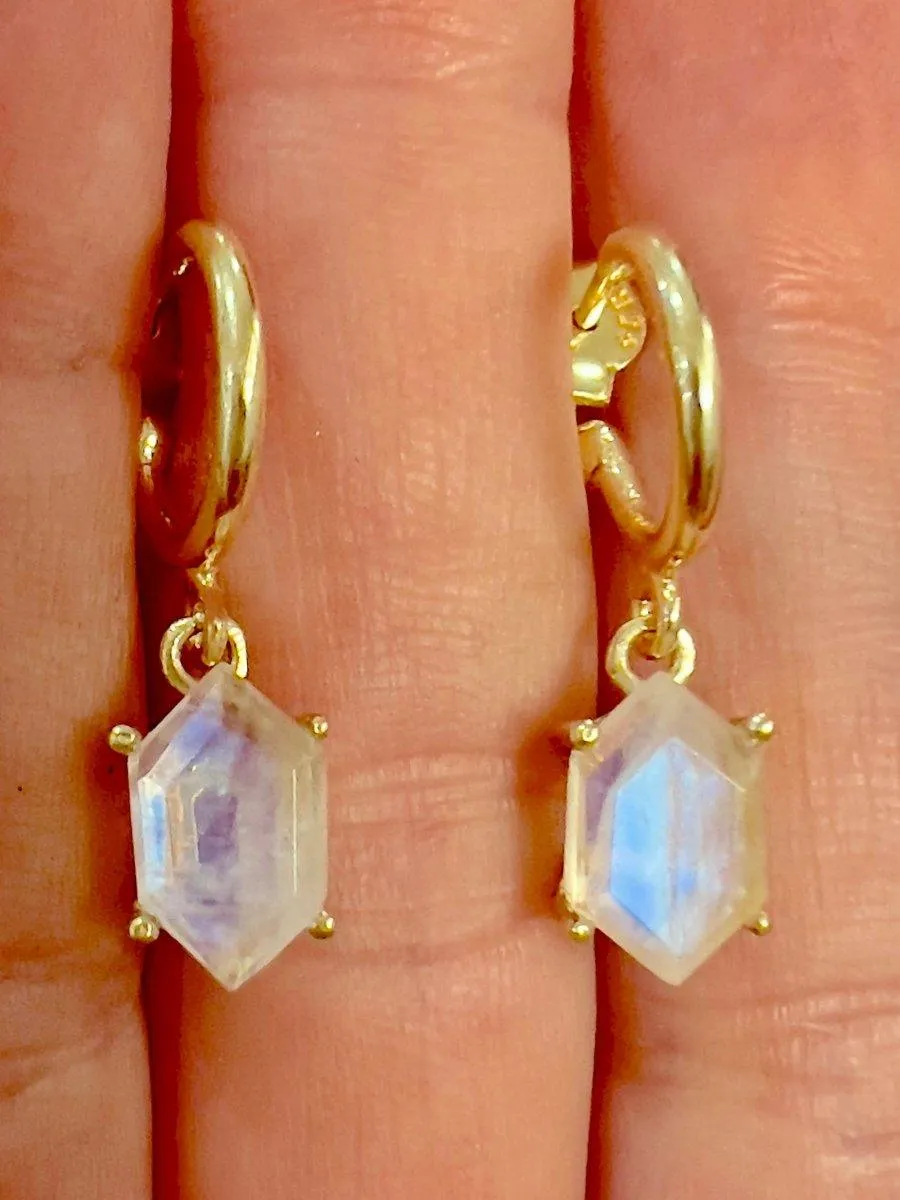 Laihas Miraculous Hexagon Moonstone Gold Hoop Earrings