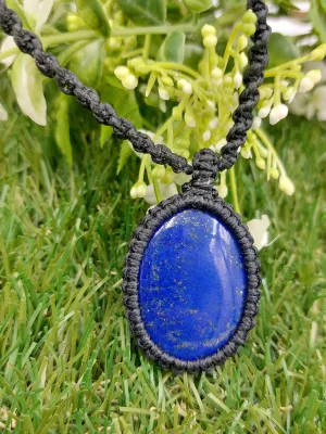 Lapis Lazouli Crystal Handmade Wrapped Macrame Necklace